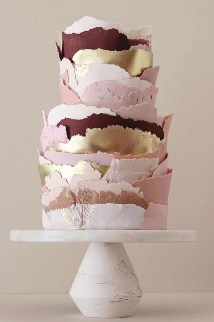 Modern Pink Wedding Cake With Gold Details