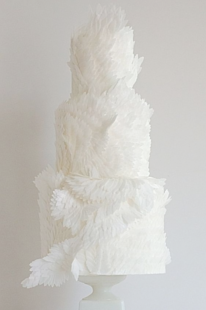 White Wings Textured Wedding Cake