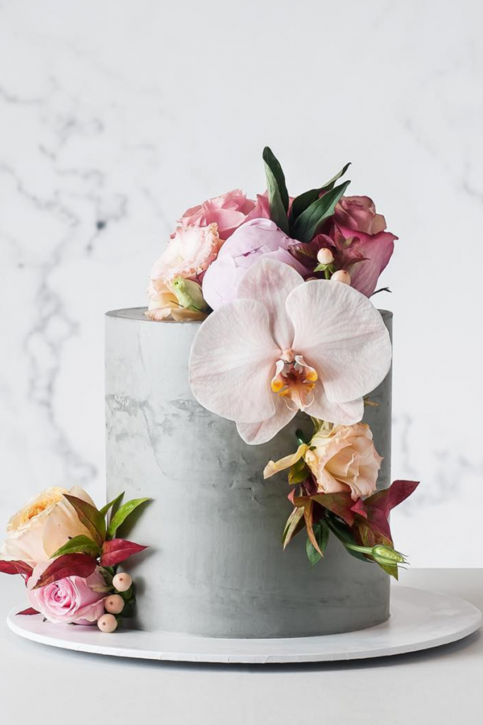 Single Tier Wedding Cake with orchids