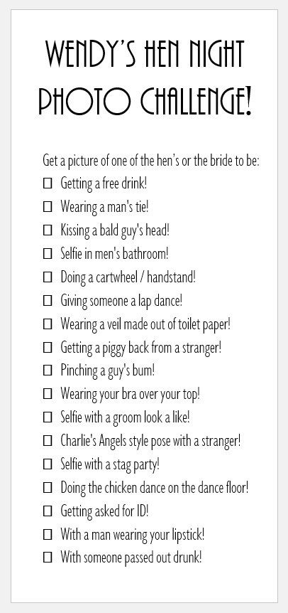 photo challenge hen party games