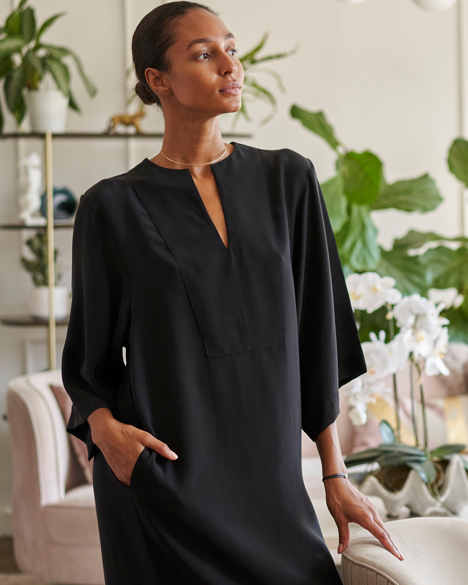 4 – Black Silk Bib Caftan