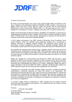 JDRF Australia Letter of Support for Megan Penno