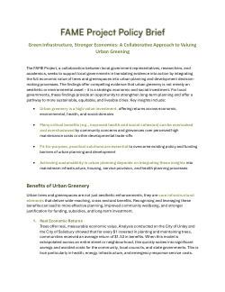 Green Infrastructure, Stronger Economies: A Collaborative Approach to Valuing Urban Greening | FAME Project Policy Brief