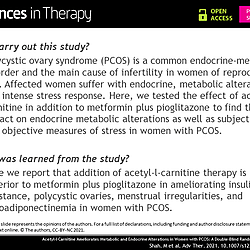 is l carnitine good for pcos Item - Acetyl-L-Carnitine Ameliorates Metabolic and Endocrine Alterations  in Women With Pcos: A Double-Blind Randomized Clinical Trial - Adis  Journals