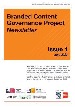 Branded Content Governance Project Newsletter Issue 1 (June 2023)