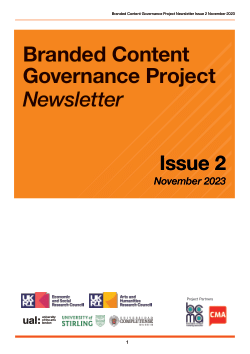 Branded Content Governance Project Newsletter Issue 2 (November 2023)