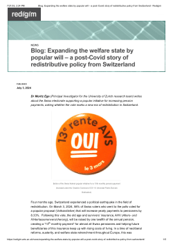 Blog: Expanding the welfare state by popular will – a post-Covid story of redistributive policy from Switzerland