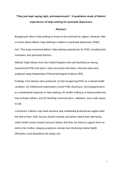 “They just kept saying right, anti-depressants”: A qualitative study of fathers’ experiences of help-seeking for postnatal depression