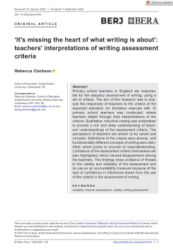 ‘It's missing the heart of what writing is about’: 
teachers' interpretations of writing assessment 
criteria
