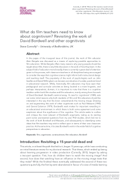 What do film teachers need to know about cognitivism? Revisiting the work of David Bordwell and other cognitivists