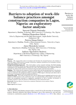 Barriers to adoption of work–life balance practices amongst construction companies in Lagos, Nigeria: an exploratory factor analysis