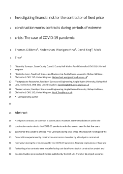 Investigating the Contractor’s Financial Risk under a Fixed-Price Contract during Crisis Time: The Case of the COVID-19 Pandemic