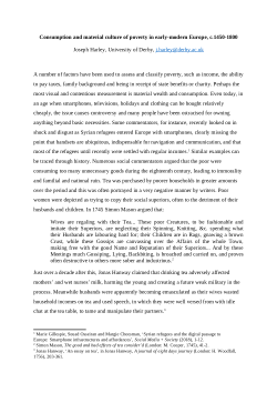 Consumption and Material Culture of Poverty in Early-Modern Europe, c. 1450-1800
