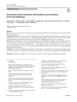Associations of procrastination with loneliness, social isolation, and social withdrawal
