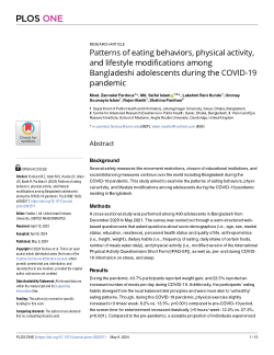Patterns of eating behaviors, physical activity, and lifestyle modifications among Bangladeshi adolescents during the COVID-19 pandemic