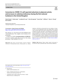 COVID-19: self-reported reductions in physical activity and increases in sedentary behaviour during the first national lockdown in the United Kingdom