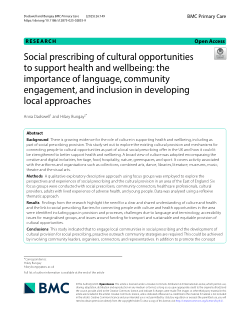 Social prescribing of cultural opportunities to support health and wellbeing: the importance of language, community engagement, and inclusion in developing local approaches