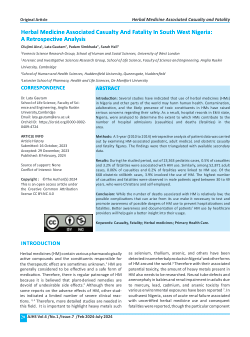 Herbal Medicine Associated Casualty And Fatality In South West Nigeria: A Retrospective Analysis