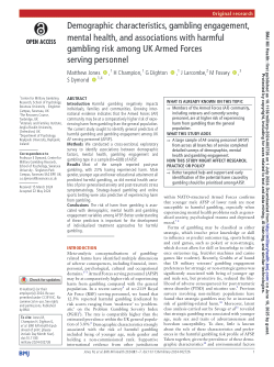 Demographic characteristics, gambling engagement, mental health, and associations with harmful gambling risk among UK Armed Forces serving personnel