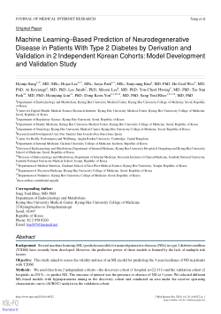 Machine Learning–Based Prediction of Neurodegenerative Disease in Patients With Type 2 Diabetes by Derivation and Validation in 2 Independent Korean Cohorts: Model Development and Validation Study