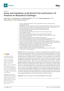 Issues and limitations on the road to fair and inclusive AI solutions for biomedical challenges