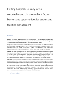 Existing hospitals’ journey into a sustainable and climate-resilient future: barriers and opportunities for estates and facilities management
