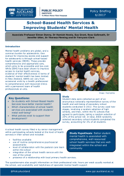 Policy Briefing: School-Based Health Services &  Improving Students’ Mental Health