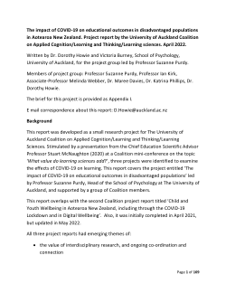 The impact of COVID-19 on educational outcomes in disadvantaged populations in Aotearoa New Zealand. Project report by the University of Auckland Coalition on Applied Cognition/Learning and Thinking/Learning sciences.