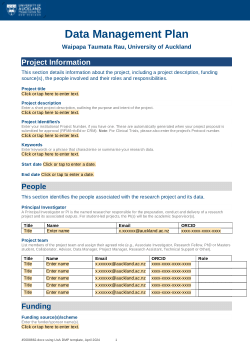 Data Management Plan template, Waipapa Taumata Rau, University of Auckland