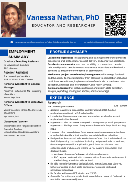 Dr Vanessa Nathan (Profile and Resume)