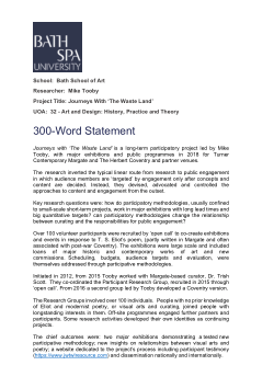 Journeys with 'The Waste Land' - 300 Word Statement