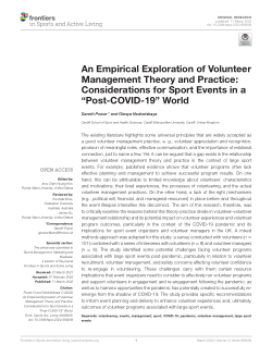 An Empirical Exploration of Volunteer Management Theory and Practice: Considerations for Sport Events in a “Post-COVID-19” World