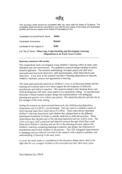 Observing, understanding and developing learning dispositions in an early years centre.