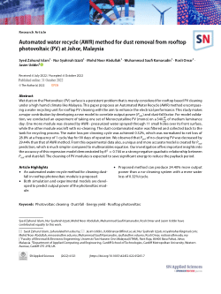 Automated water recycle (AWR) method for dust removal from rooftop photovoltaic (PV) at Johor, Malaysia