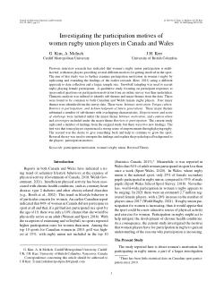 Investigating the participation motives of women rugby union players in Canada and Wales