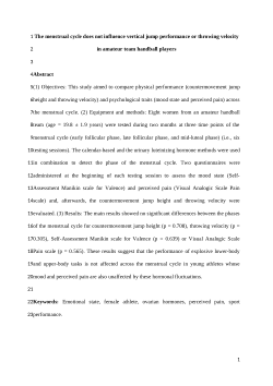 The menstrual cycle does not influence vertical jump performance or throwing velocity in amateur team handball players