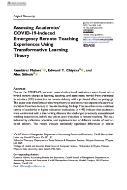 Assessing Academics’ COVID-19-Induced Emergency Remote Teaching Experiences Using Transformative Learning Theory