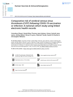 <strong>Comparative risk of cerebral venous sinus thrombosis (CVST) following COVID-19 vaccination or infection: A national cohort study using linked electronic health records</strong>