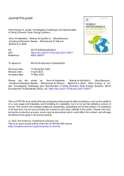 Solar Energy in Jordan: Investigating Challenges and Opportunities of Using Domestic Solar Energy Systems