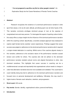 ‘I’m not prepared to sacrifice my life for other people’s tennis’: An explorative study into the career narratives of female tennis coaches
