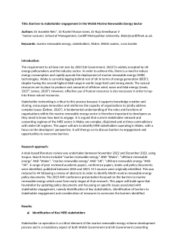 Barriers to stakeholder engagement in the Welsh Marine Renewable Energy Sector