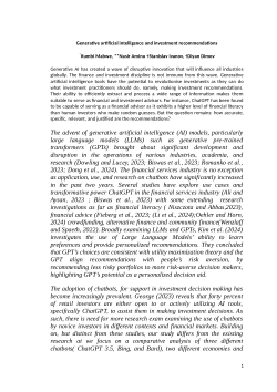 Generative artificial intelligence and investment recommendations
