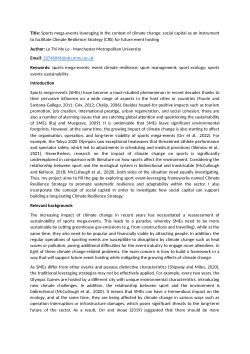 Sports mega-events leveraging in the context of climate change: social capital as an instrument to facilitate Climate Resilience Strategy (CRS) for future event hosting