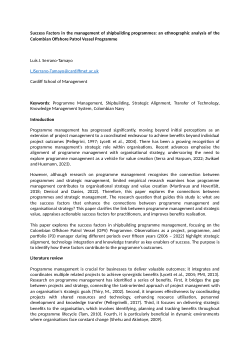 Success Factors in the management of shipbuilding programmes: an ethnographic analysis of the Colombian Offshore Patrol Vessel Programme