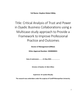 Critical analysis of trust and power in dyadic business collaborations using a multicase-study approach to provide a framework to improve professional practice and outcomes