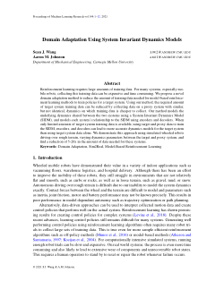 Domain Adaptation Using System Invariant Dynamics Models