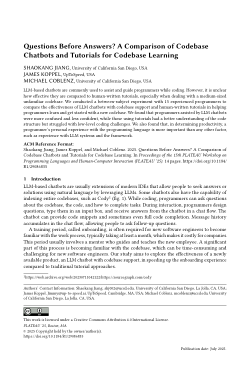 Questions Before Answers? A Comparison of Codebase Chatbots and Tutorials for Codebase Learning