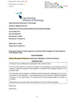 Ergonomic hazards to meat inspectors at selected high throughput red meat abattoirs in the Western Cape