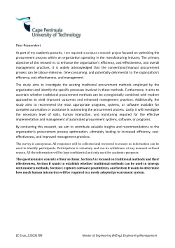 Optimising the procurement process of an organisation in the manufacturing industry to improve its efficiency, cost-effectiveness, and overall management practices