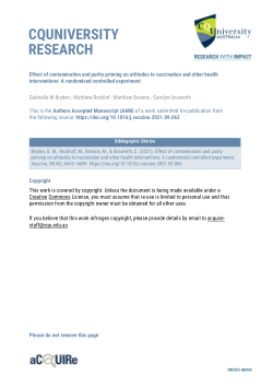 Effect of contamination and purity priming on attitudes to vaccination and other health interventions: A randomised controlled experiment